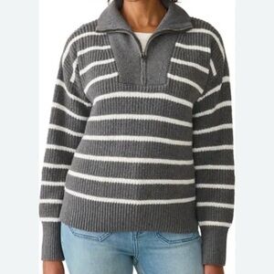 Faherty Mariner Striped Sweater Women Organic Cotton Wool 1/4 Zip Large NEW 697